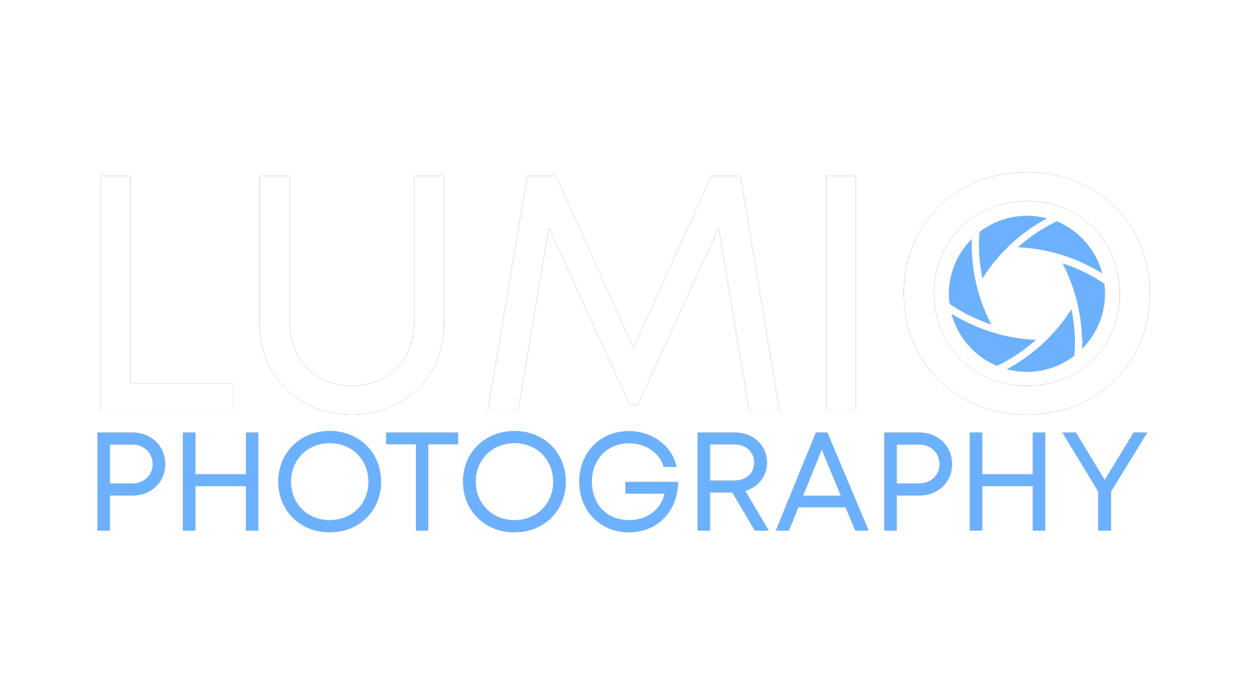Logo for Lumia Photography featuring the word 'Lumia' with a camera aperture icon as the 'O' and the word 'Photography' underneath in blue letters.