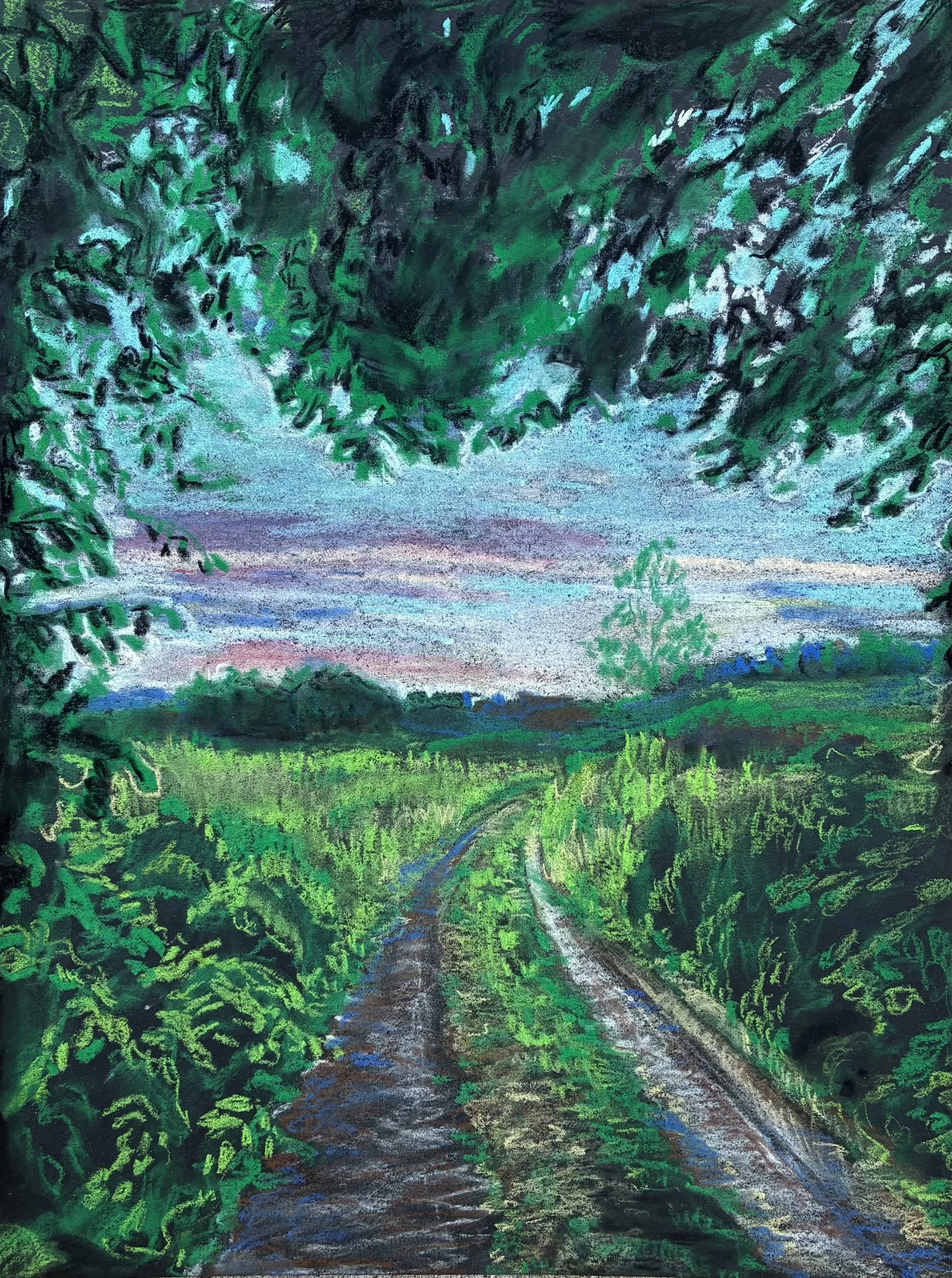 'the path back from the lake' 2026, soft pastel on paper