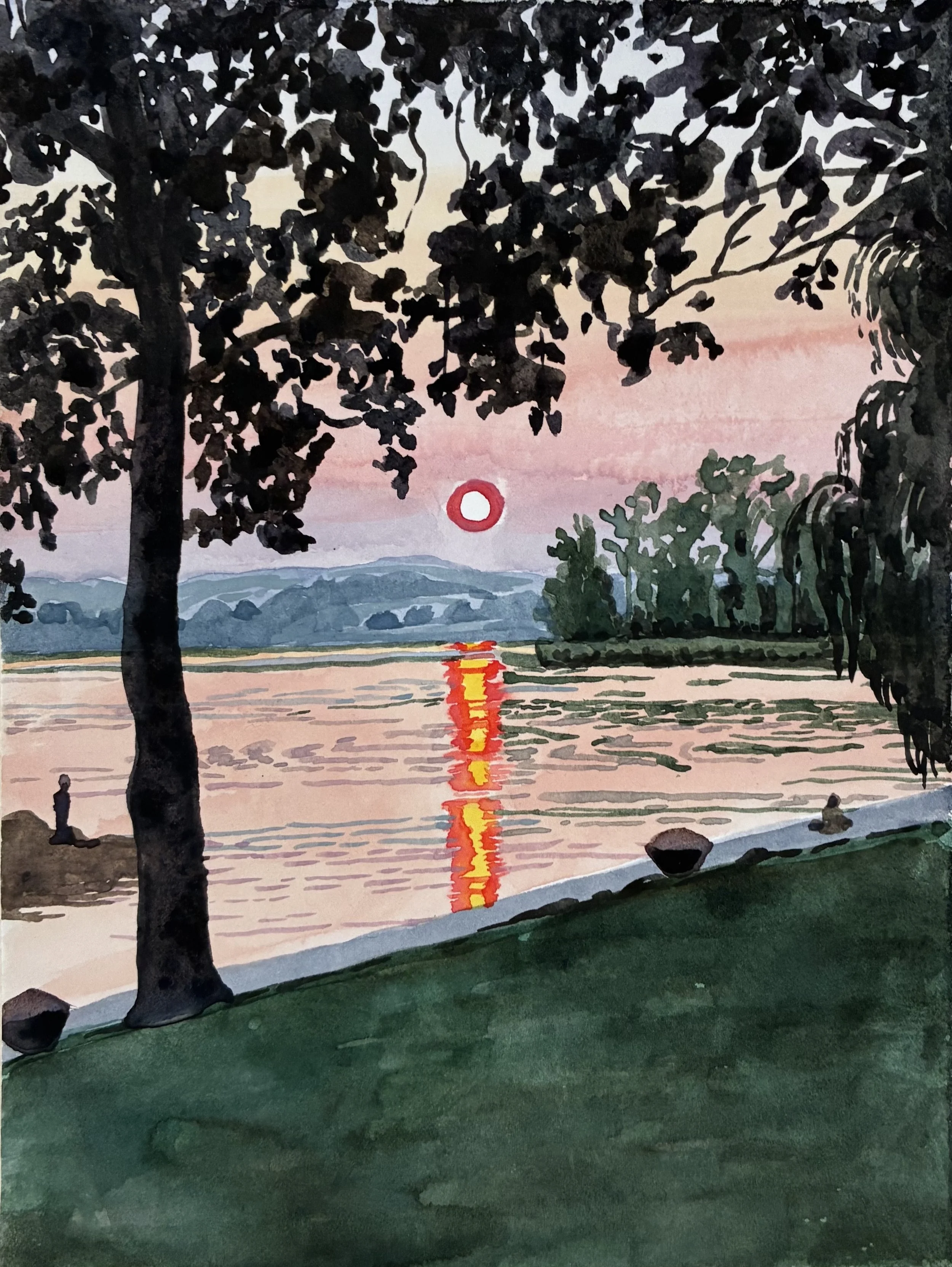 'the river that flows both ways' 
2026, 
watercolor on paper