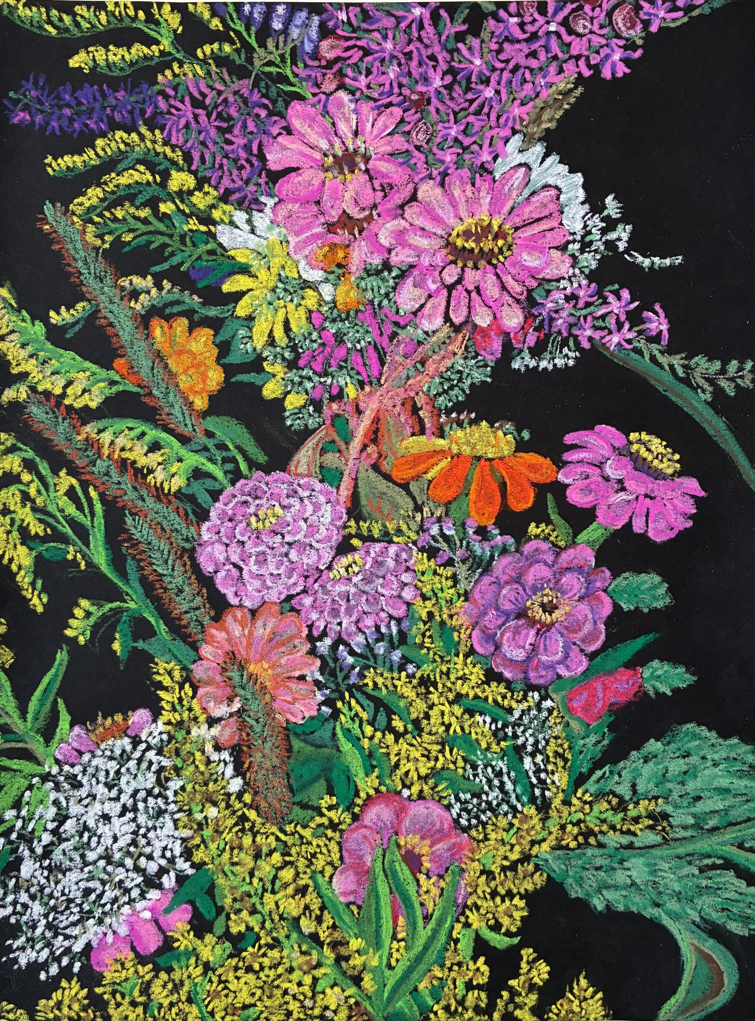 'down in the zinnia' 2026, soft pastel on paper