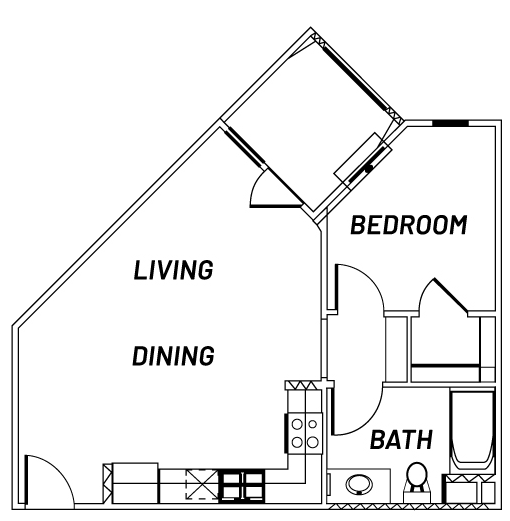 "Plan 2A" 1 bedroom floorplan