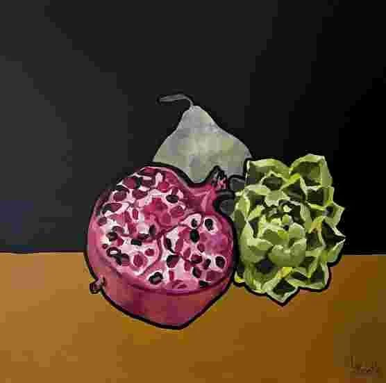 Leanne Booth - "Artichoke and Pomegranate" - Mixed media