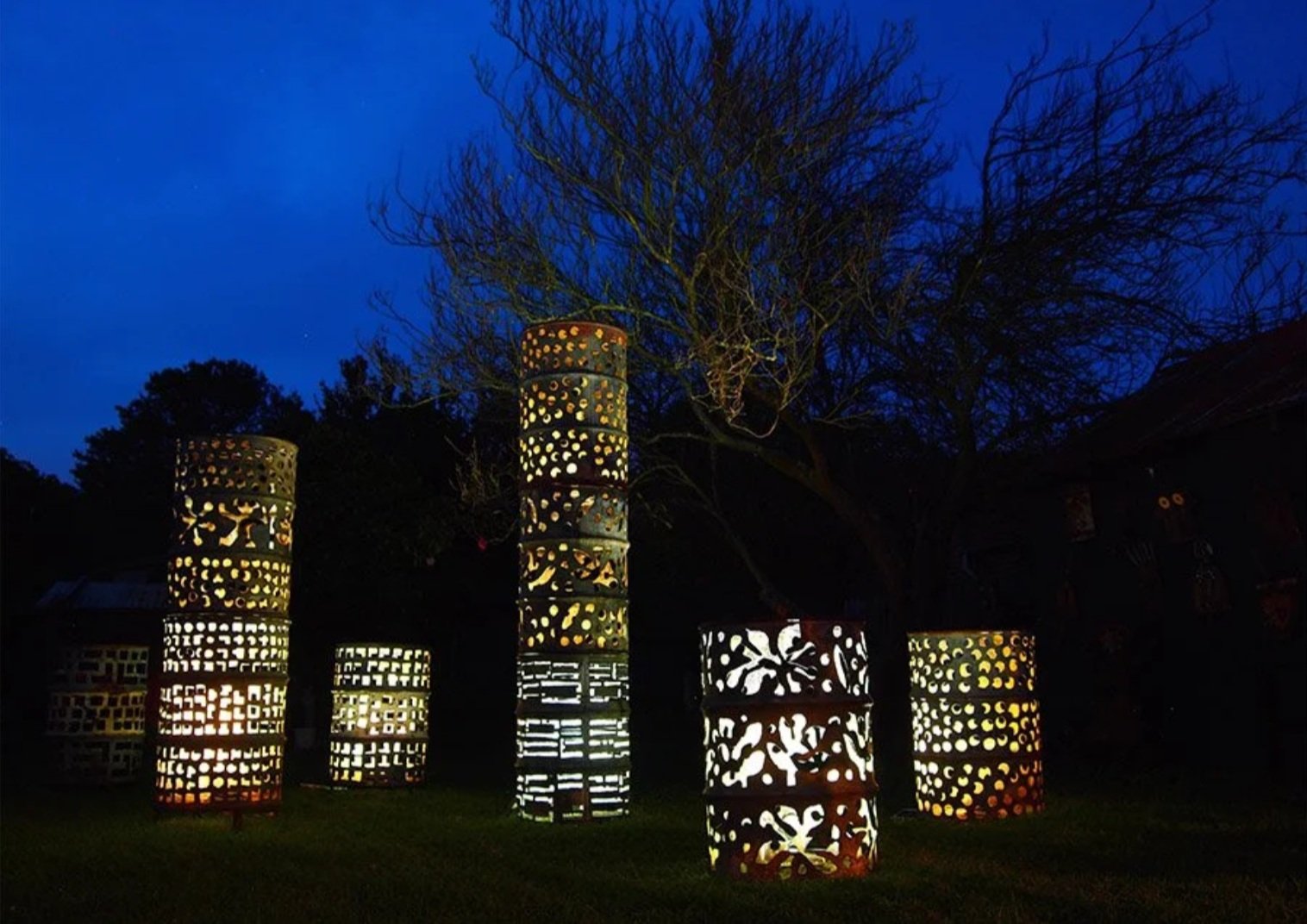 Heidi McGeoch - "Solar Harvest" - Hollow steel vessels and the sun.