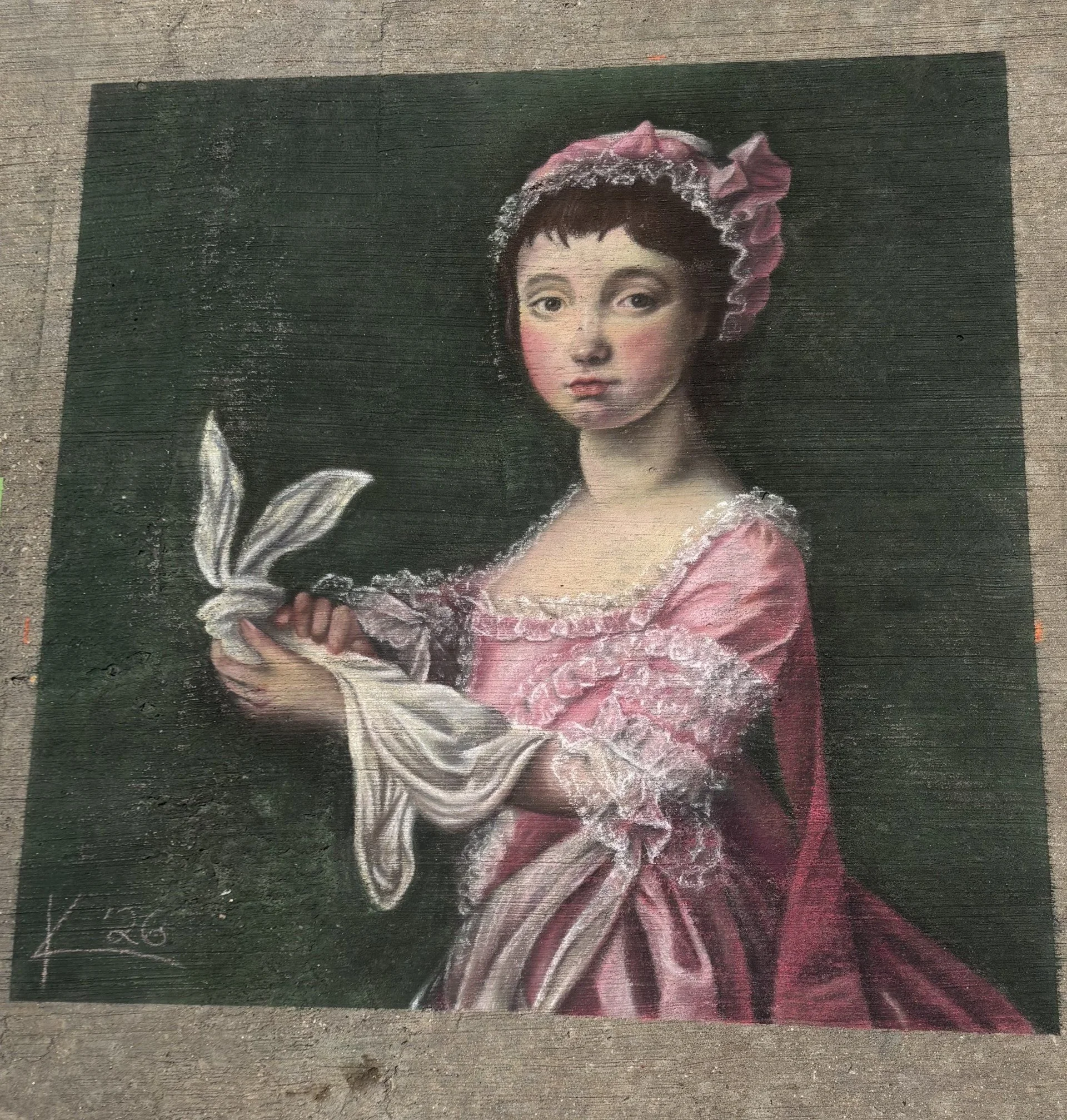 "Replica of 'Miss Frances Lee'" 5' by 5' chalk pastel on concrete - featured artist at Milwaukee's Lakefront Festival of the Arts