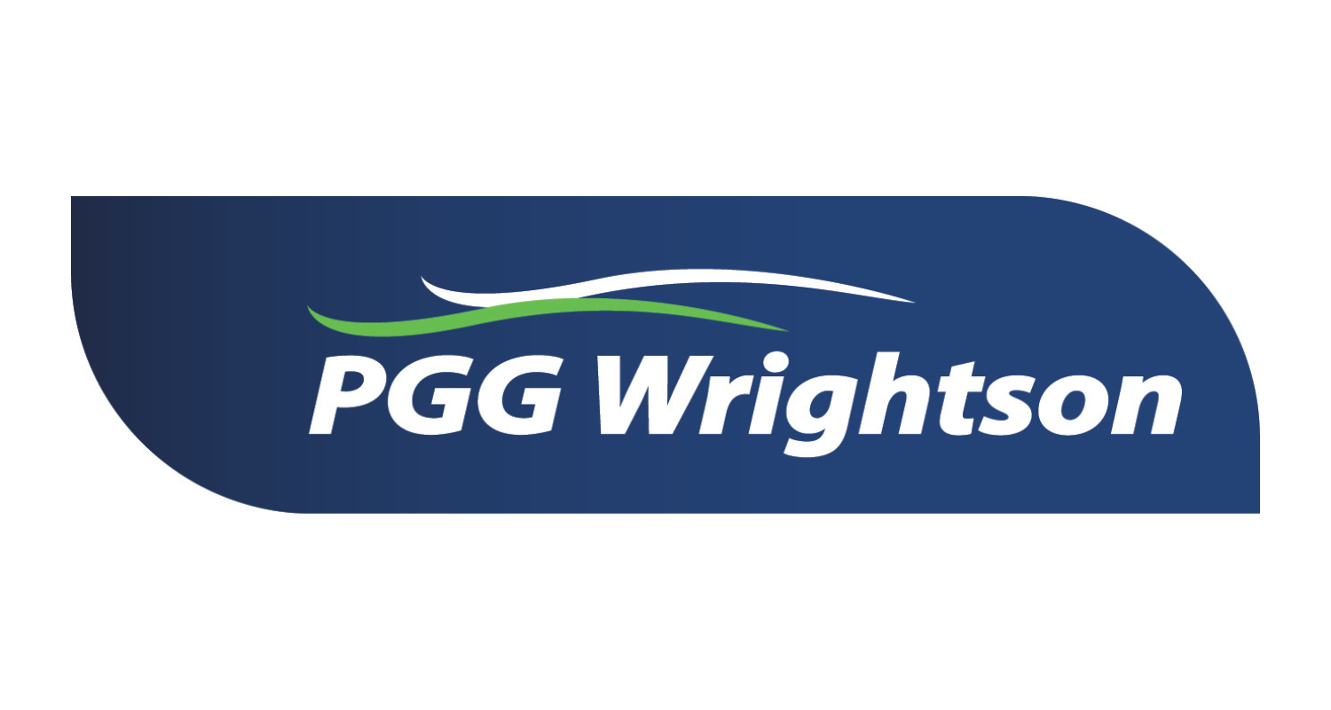 Logo of PGG Wrightson with white text on a blue background and two stylized green and white lines above the text.