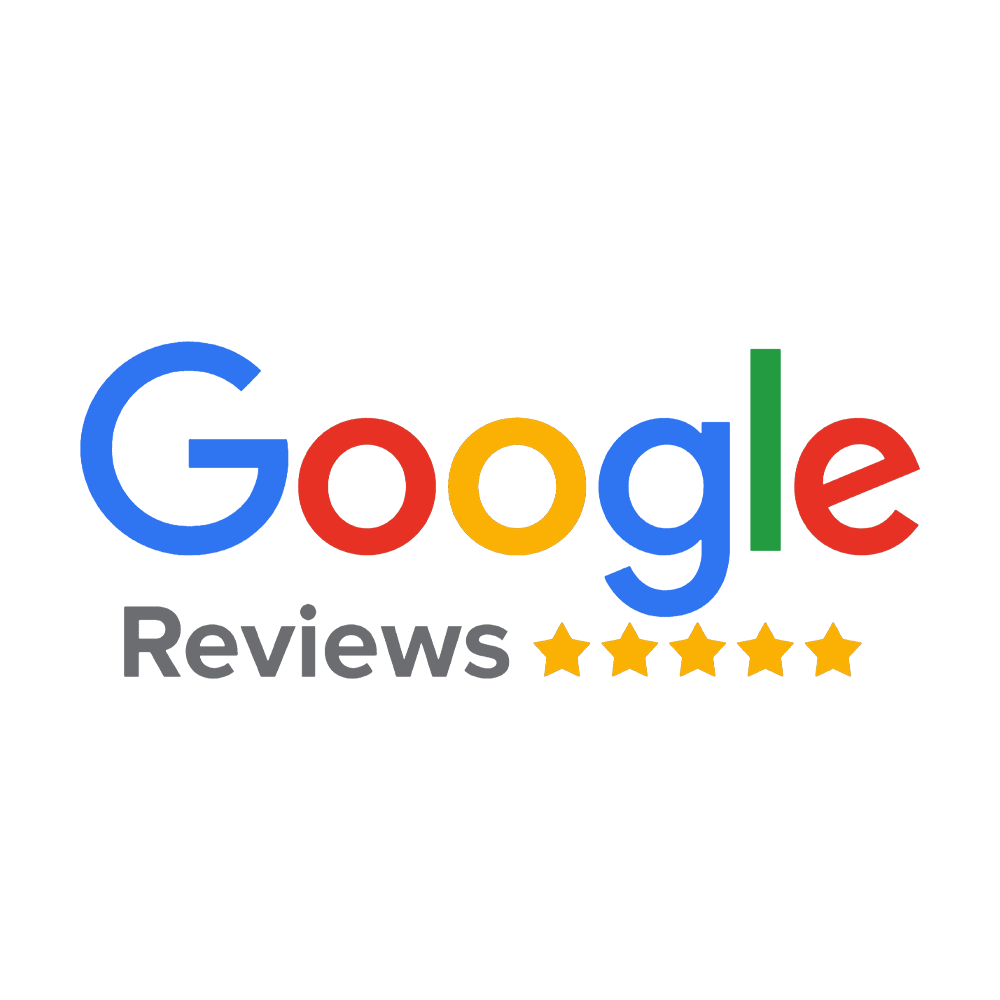 Google reviews logo with five gold stars beneath the text.