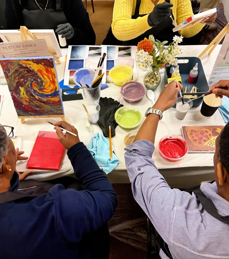 Workshop participants creating art
