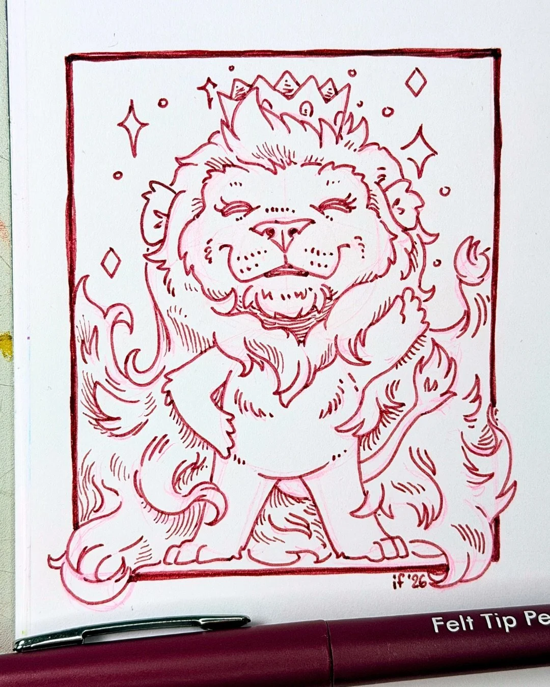 I created this little lion who&rsquo;s proud of its mane: regal, super fluffy, and hard to ignore. #inktober52 #inktober52proud #felttippendrawing #traditionalsketching #littlelionking