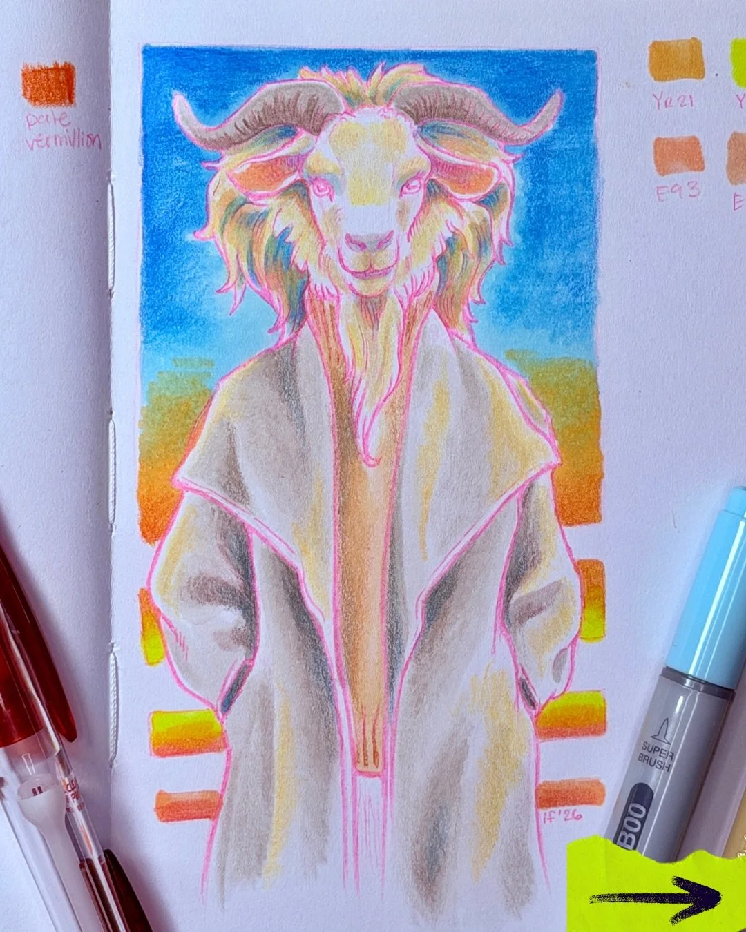 @thetuesdaycollective art prompt is Soft Goat, a cashmere apparel company. I envisioned a cashmere goat wearing the Boyfriend Turtleneck and Long Coat. Plus, I got a chance to bust out my Prismacolors and Copic Markers this weekend while getting back