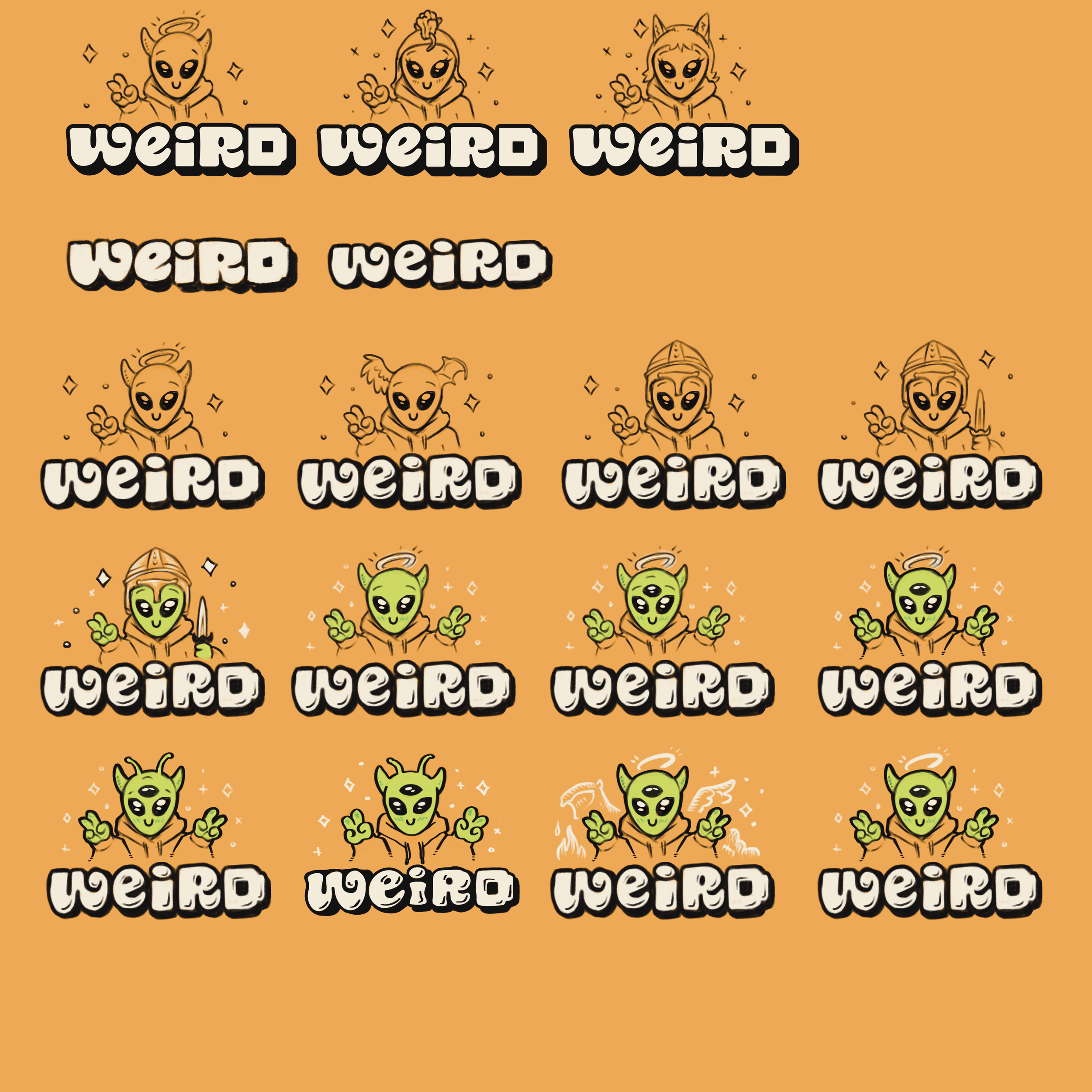 Different ideas for alien character I sketched.