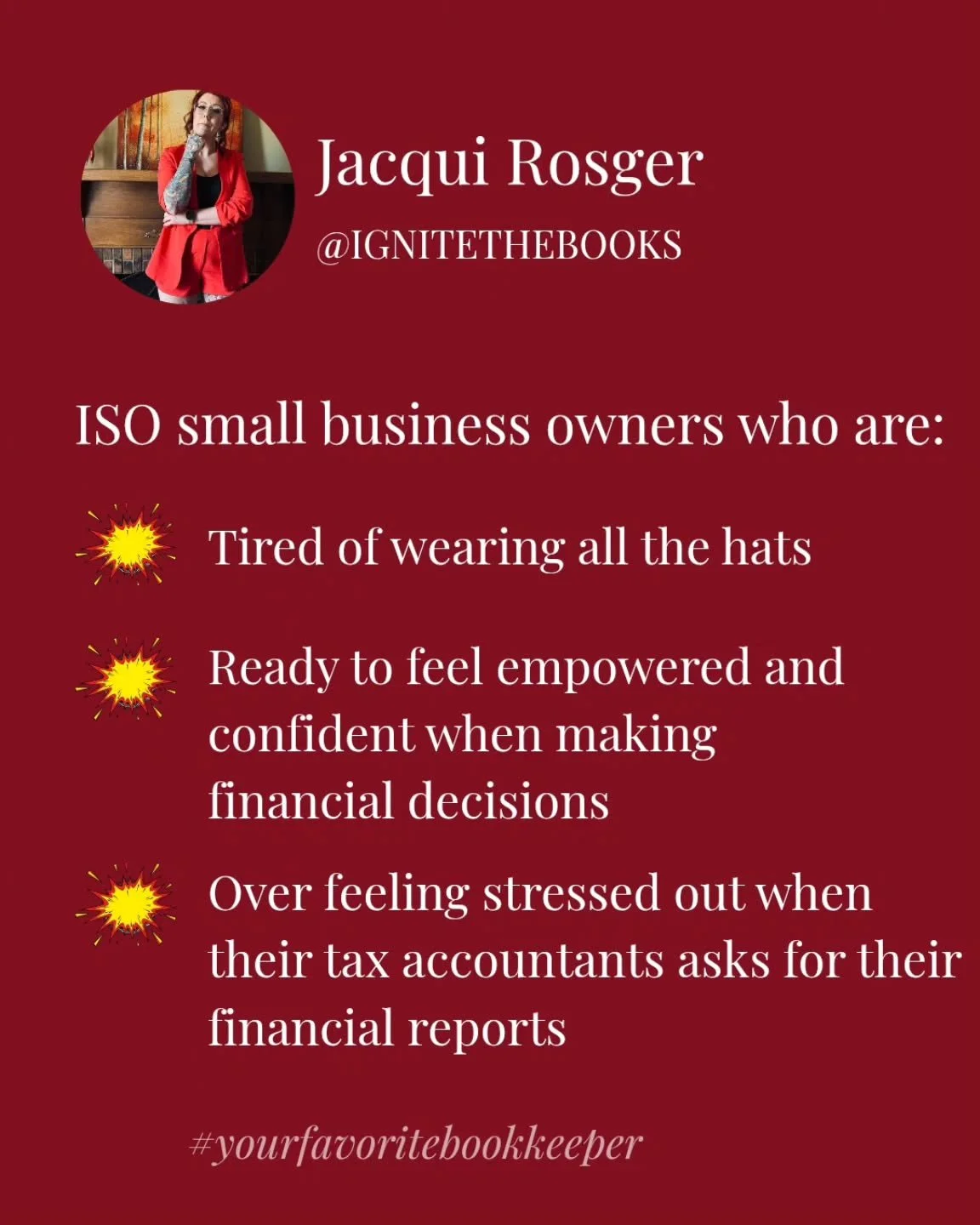 👀 In search of all modern entrepreneurs who are ready to hang up their bookkeeper hat!!

My goal is to help my clients truly understand their numbers WITHOUT having to enter every transaction 📑

Let me take over your bookkeeping and help you get ba