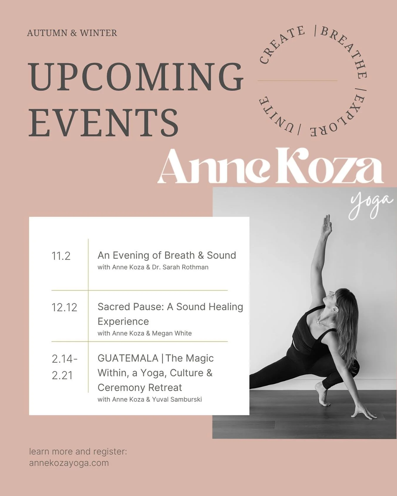 🪩 Autumn &amp; Winter events are LIVE 🪩

I am collaborating with some incredible people in my favorite spaces to offer you workshops &amp; a retreat for deep connection and community. Join me for:

Nov. 2: An Evening of Breath &amp; Sound with @drs