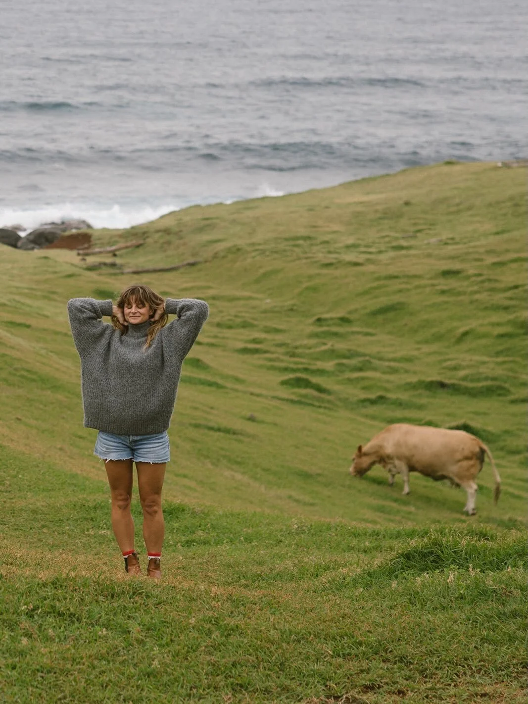 I&rsquo;m overwhelmed at the captures @jenny__fuller took of me for my 40th birthday so here&rsquo;s me with a cow taking a deep breath &amp; me on the ocean cliffs in the rain. For now I will ponder what I want to share with you &amp; what I will ke
