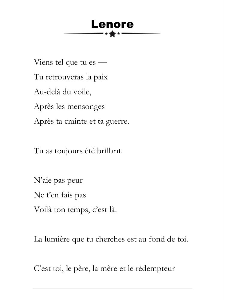 Je suis obs&eacute;d&eacute;e par ce po&egrave;me. Il s&rsquo;intitule Lenore, je l&rsquo;ai adapt&eacute; en fran&ccedil;ais pour mon recueil &laquo;&nbsp;Ce Que Le Silence M&rsquo;a Offert&nbsp;&raquo; disponible &agrave; partir du 12 ao&ucirc;t. I