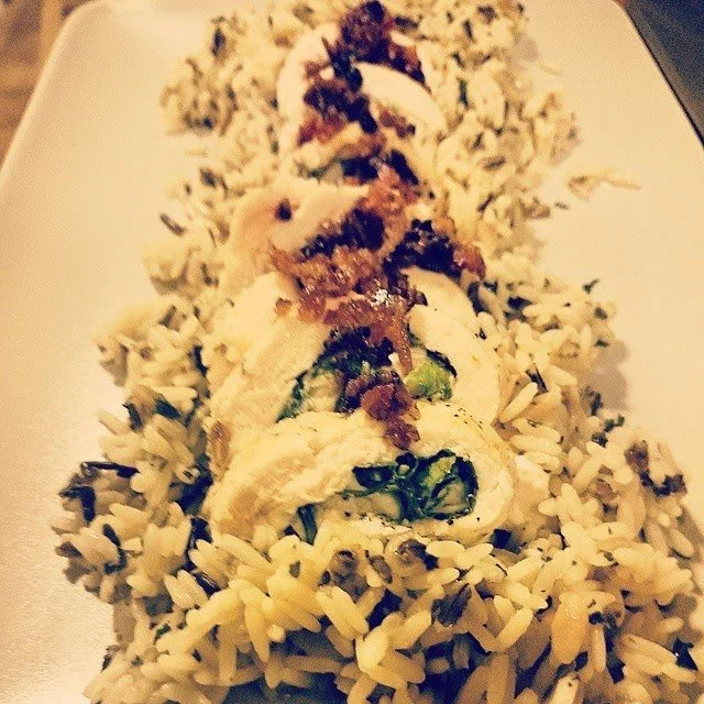 Chicken rolled in Spinach and Feta