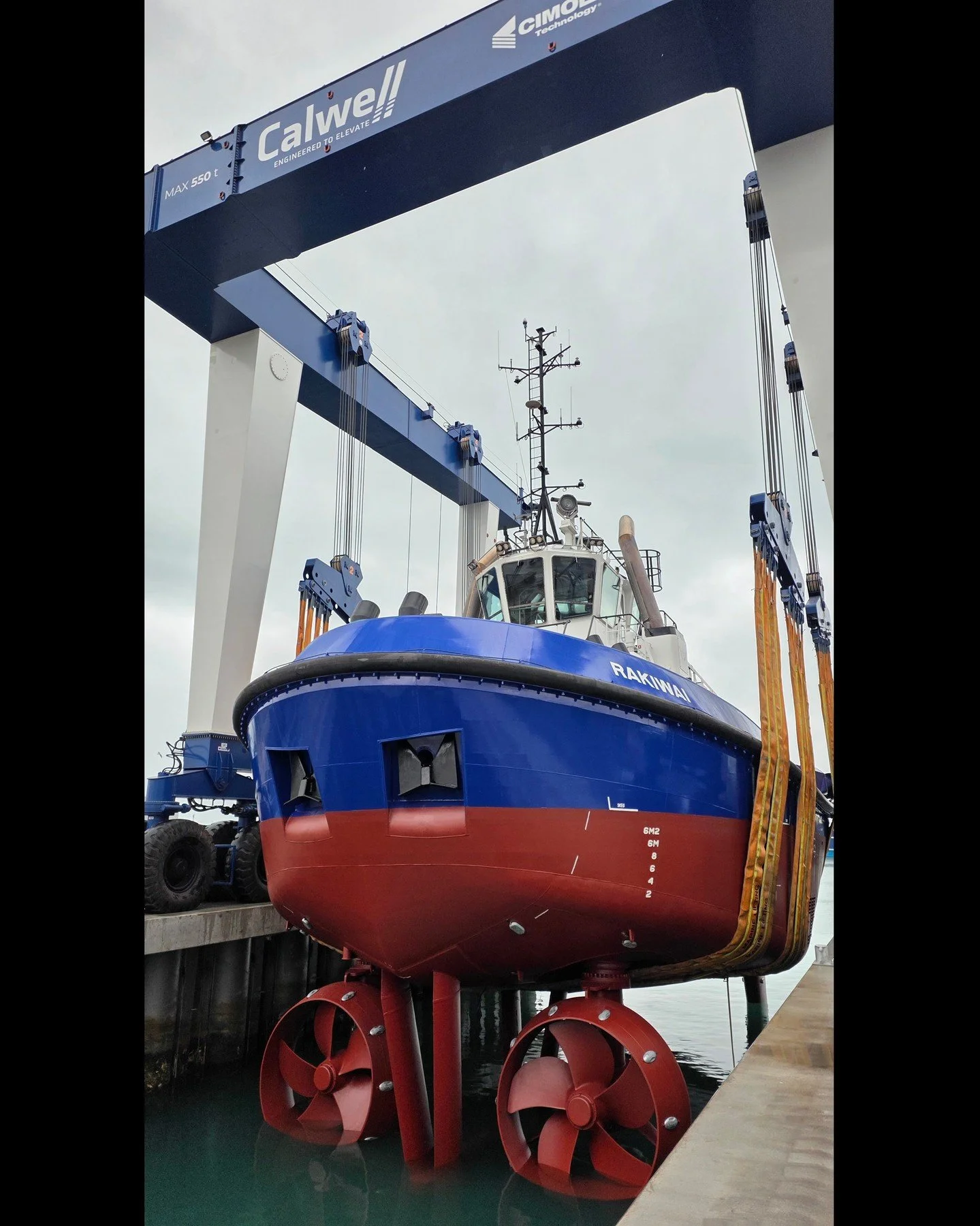 This week the Calwell team said goodbye to the @South Port NZ  tug Rakiwai after she had spent three weeks on our hardstand. This was this Damen ATD 2412 tractor tug&rsquo;s first out of water survey, and the second @Damen  tug to visit the Calwell y