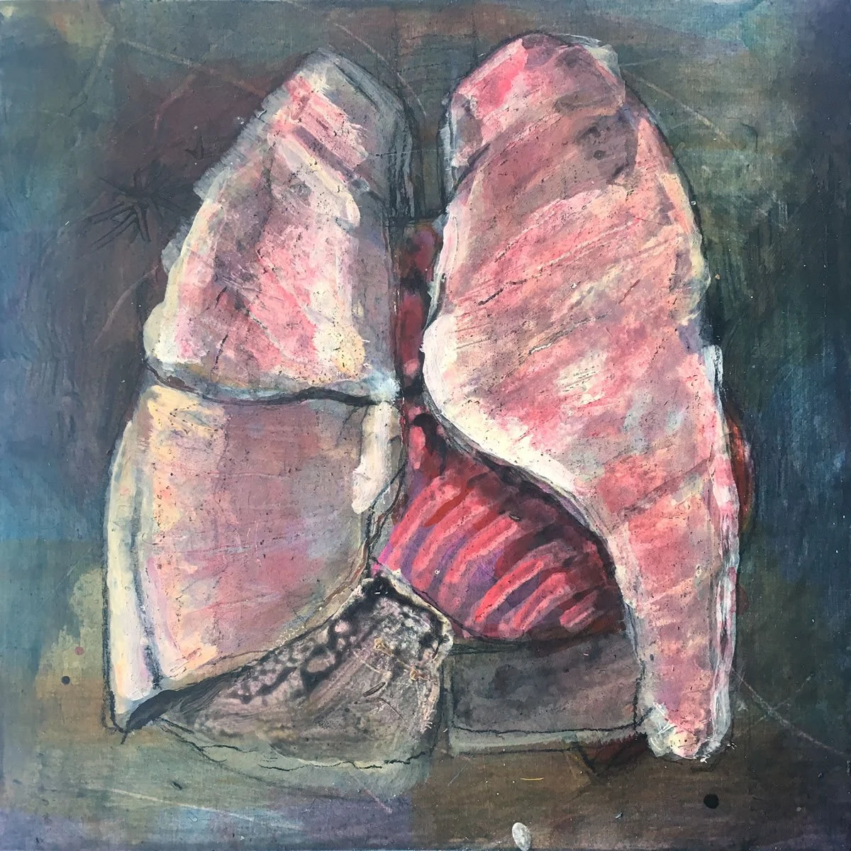 Badly remembered anatomy #3 (acrylic and conté on panel, 12x12)
