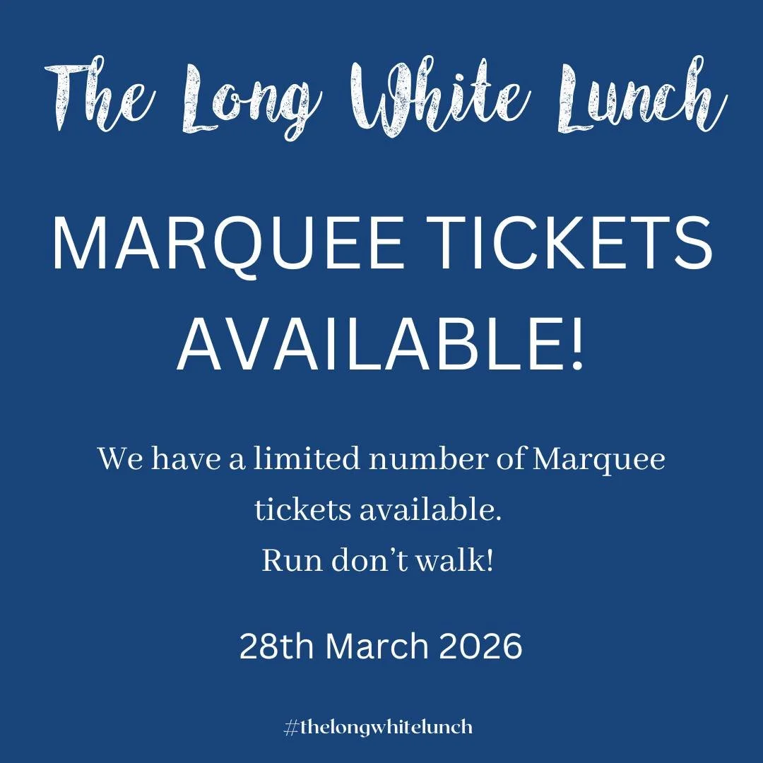 📣TICKETS AVAILABLE📣

We have created some space in our Marquee for a limited number of tickets. They are available now, so be quick if you haven't got tickets! 

👉 Visit https://events.humanitix.com/longwhitelunch-com/tickets to purchase your seat