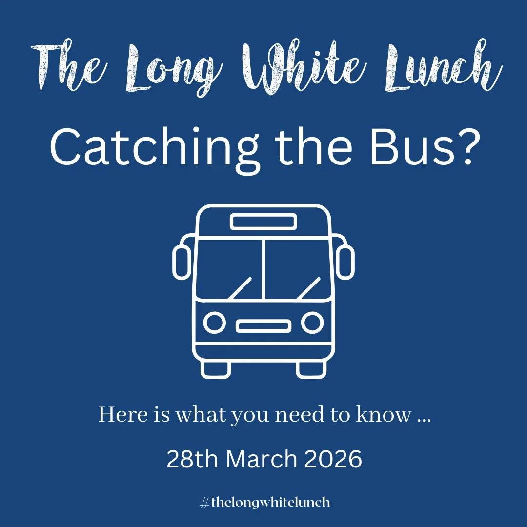We're getting very excited for The Long White Lunch and hope that you are too! If you have purchased bus tickets, below is the information you need to know for getting to and from the event. 

🚏Getting there - departure locations and times:

- Depar