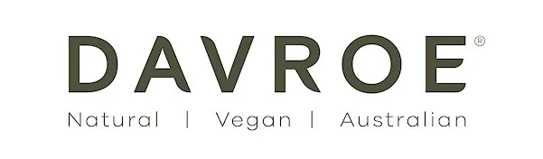 Logo with the text "DAVROE" and tagline "Natural | Vegan | Australian" beneath it.