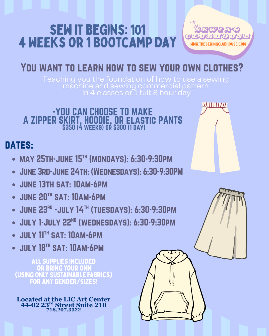 Sew It Begins 101: 4 classes OR 1 full day: Make your own clothes