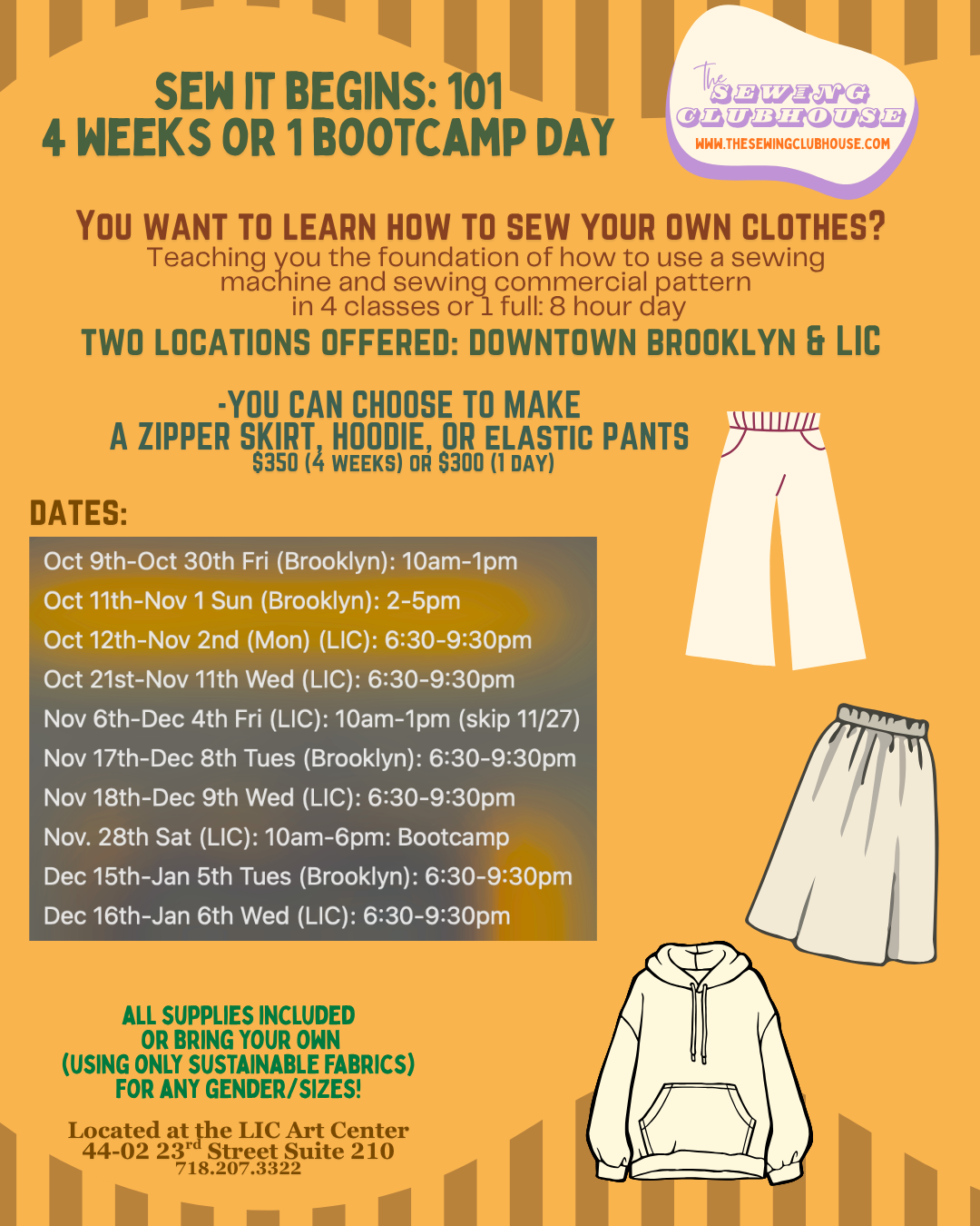 Sew It Begins 101: 4 classes OR 1 full day: Make your own clothes