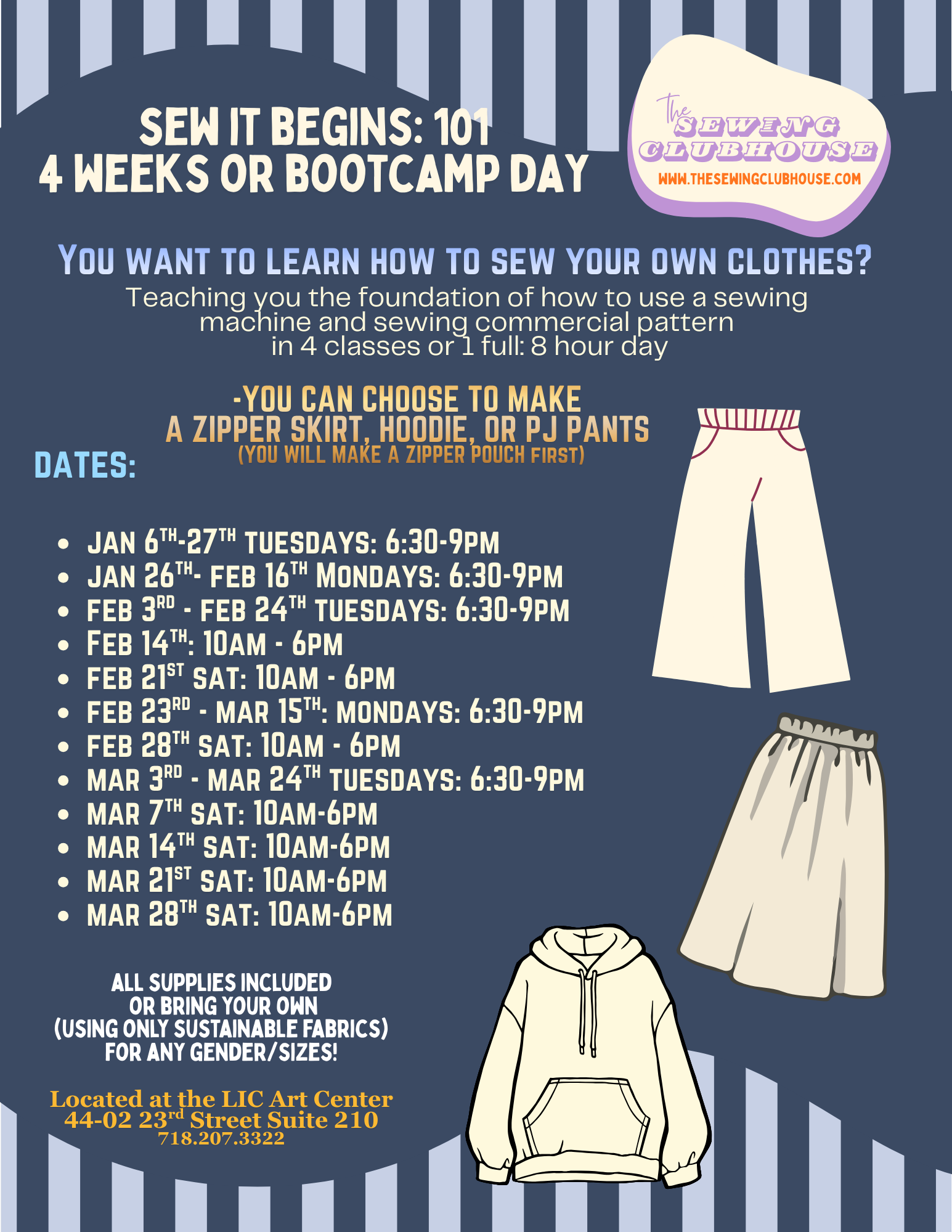 Sew It Begins 101: 4 classes OR 1 full day: Make your own clothes