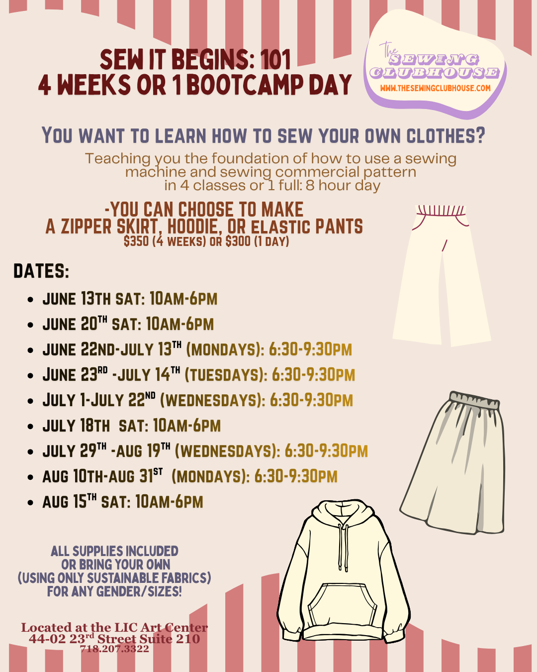 Sew It Begins 101: 4 classes OR 1 full day: Make your own clothes