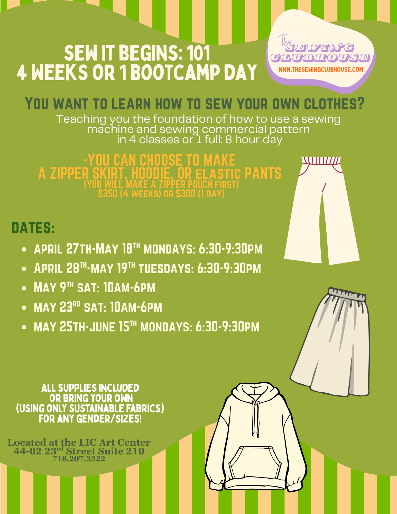 Sew It Begins 101: 4 classes OR 1 full day: Make your own clothes