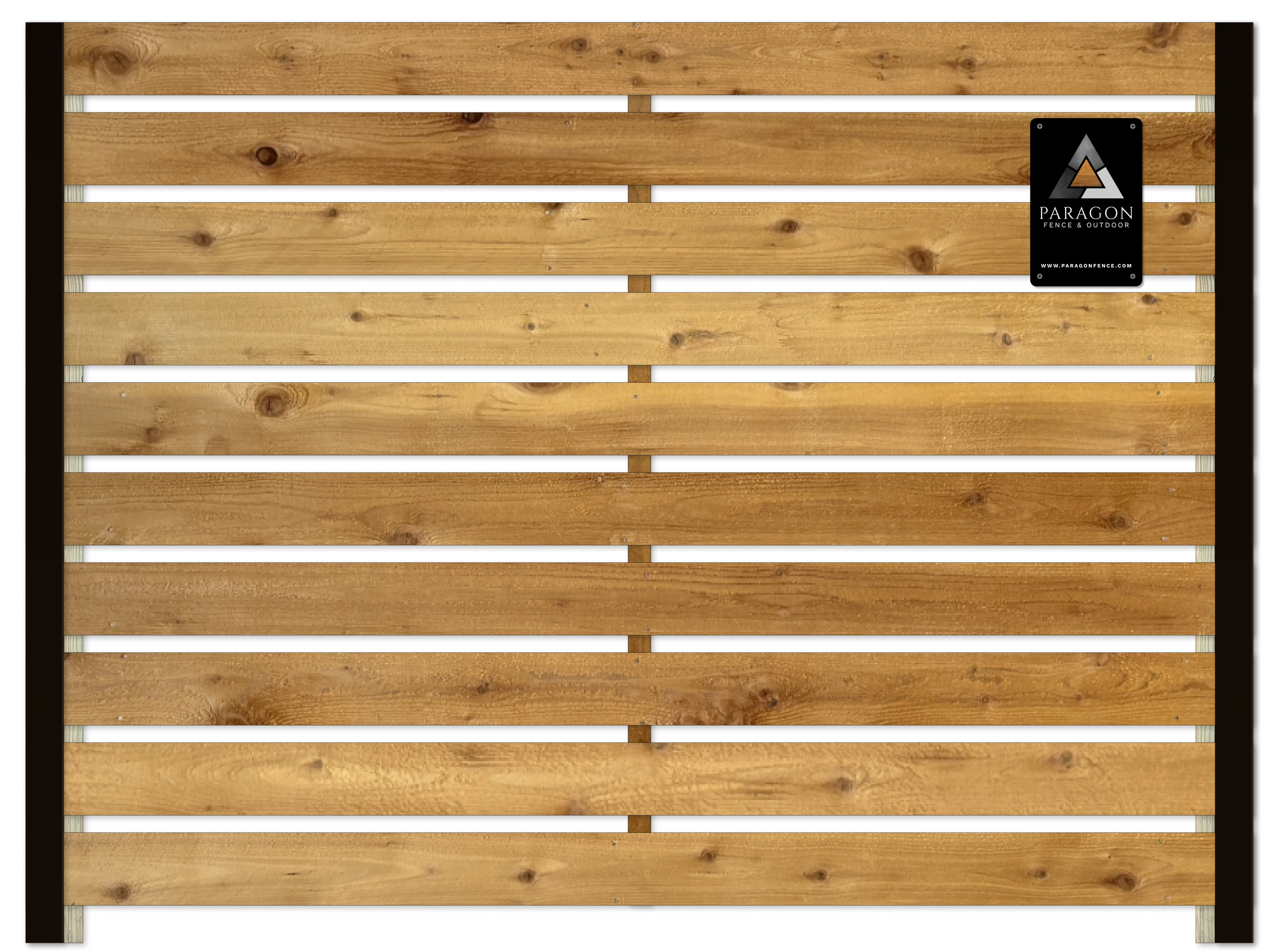  Upgrade option:  Standard semi-privacy horizontal fence framed with black or galvanized 3" steel posts