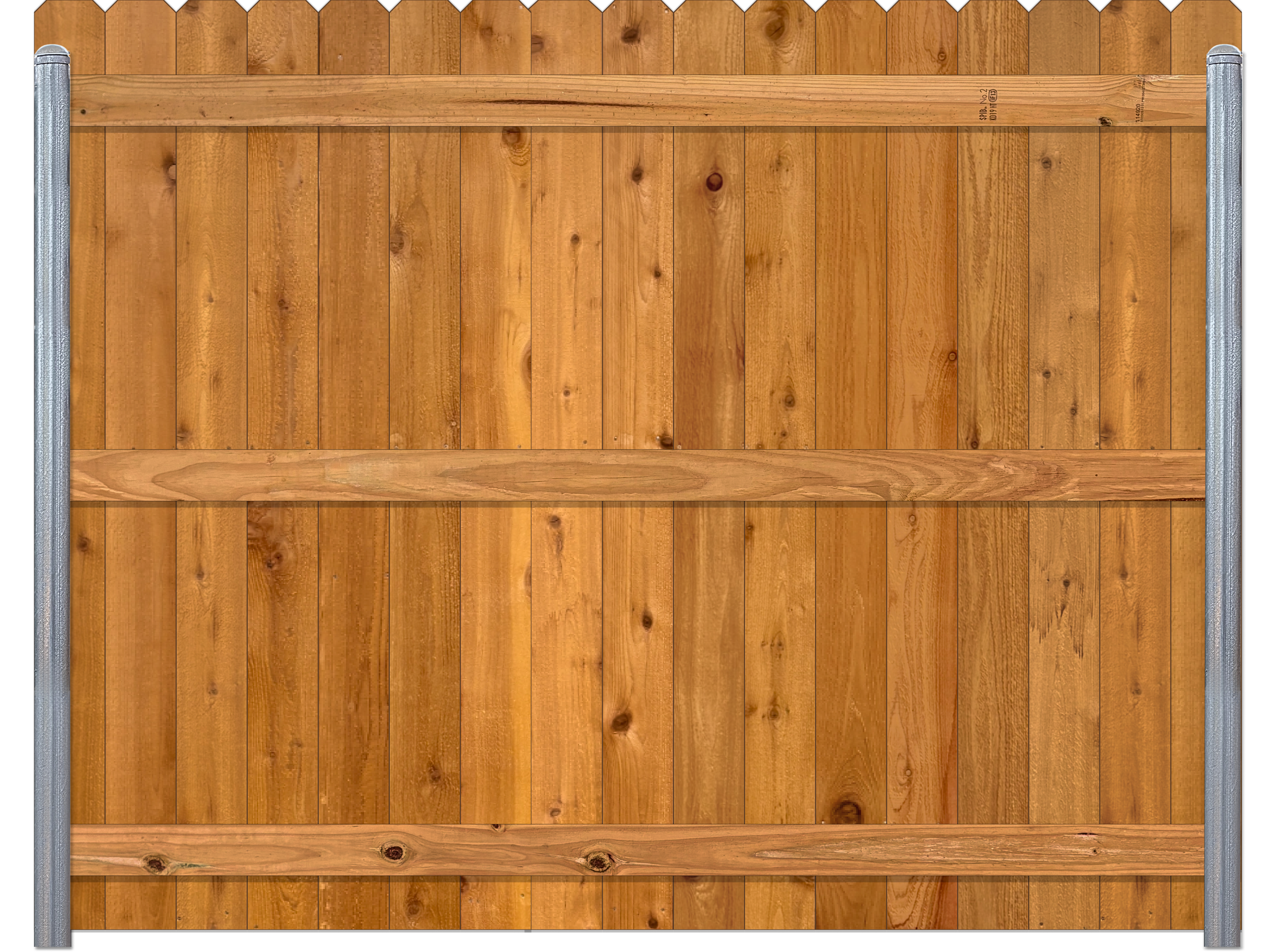 Wooden gate with metal posts on each side.