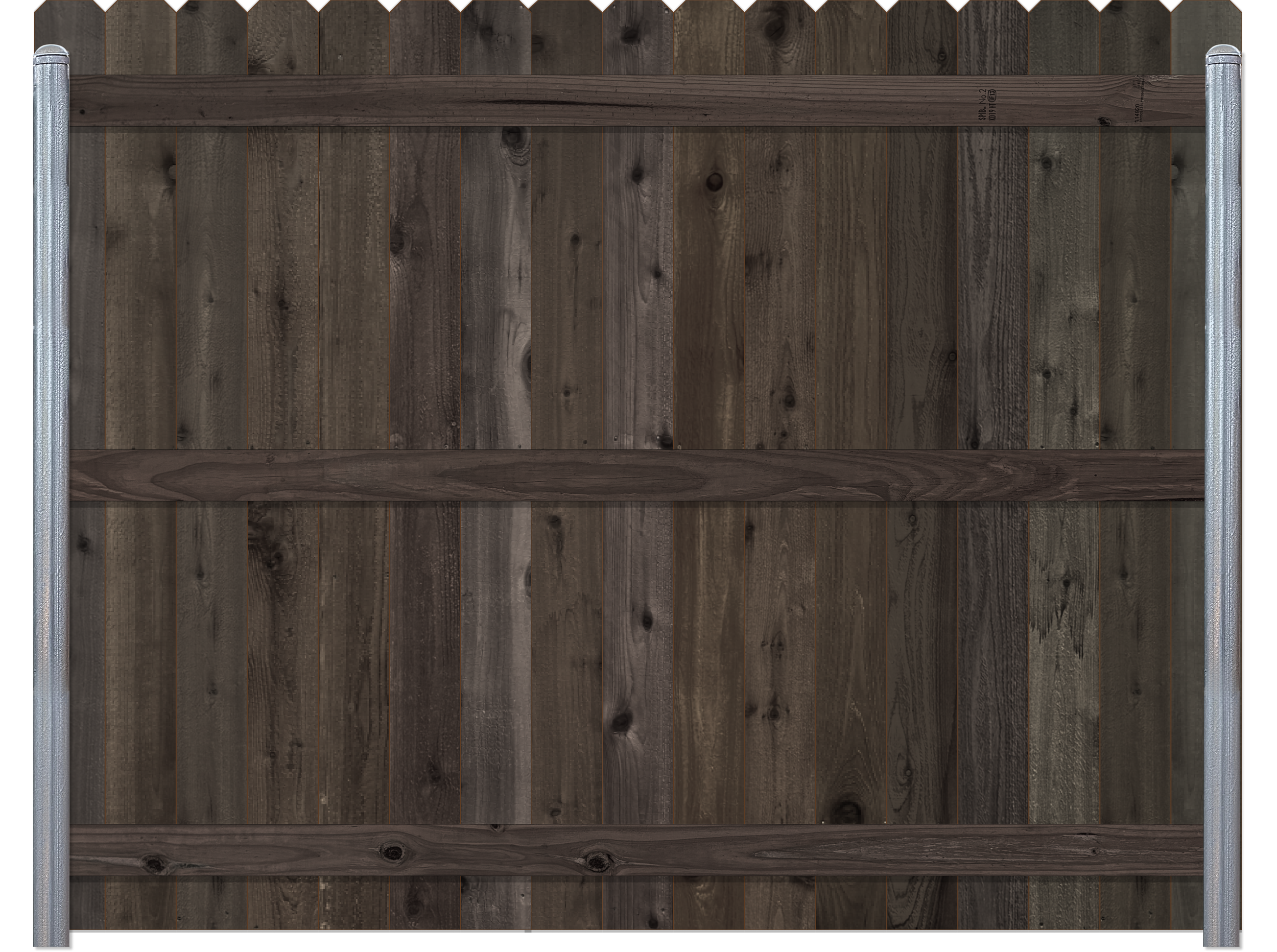 Top view of a wooden fence with horizontal metal posts.