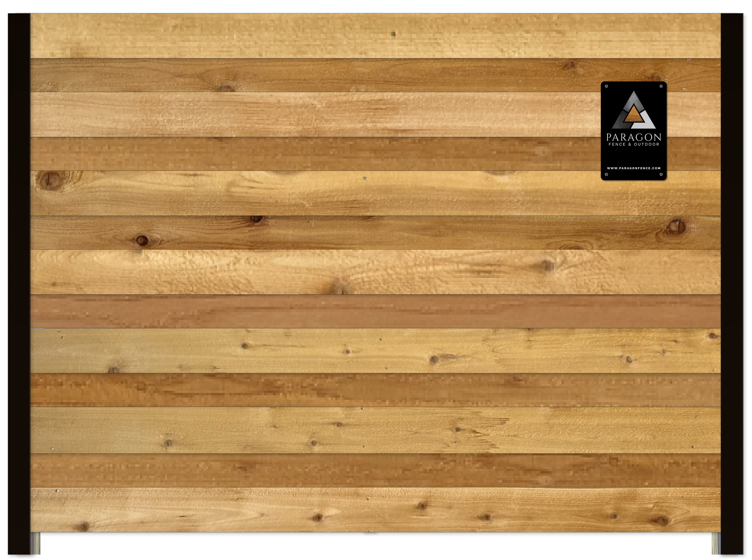  Upgrade option:  Standard board-on-board horizontal fence framed with black or galvanized 3" steel posts