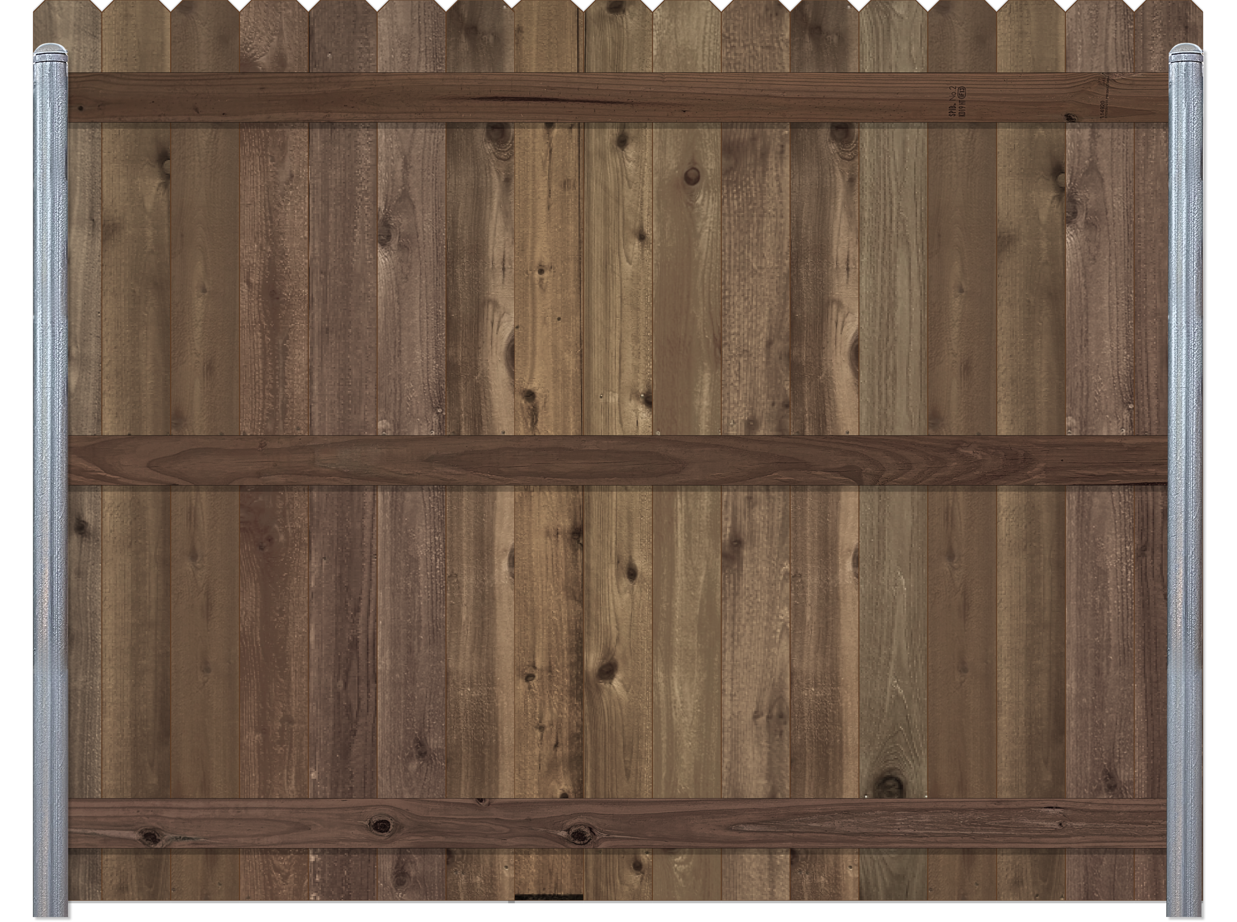 Top view of a wooden gate with metal hinges.