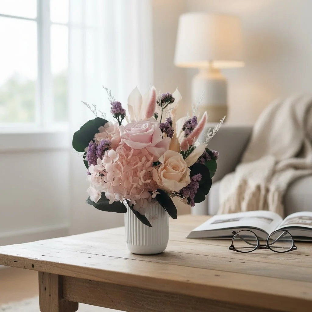 Introducing Little Blush 

Soft, romantic, and effortlessly elegant. Little Blush features delicate preserved roses, hydrangea and textured dried florals in dreamy blush and pastel tones, thoughtfully styled in our signature ceramic vase.

Perfect fo