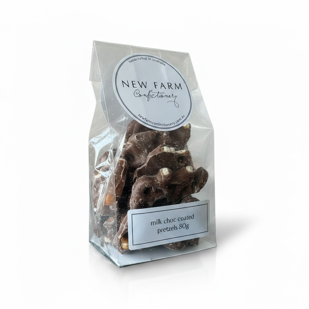 New Farm Confectionery Milk Choc Coated Pretzels 80g