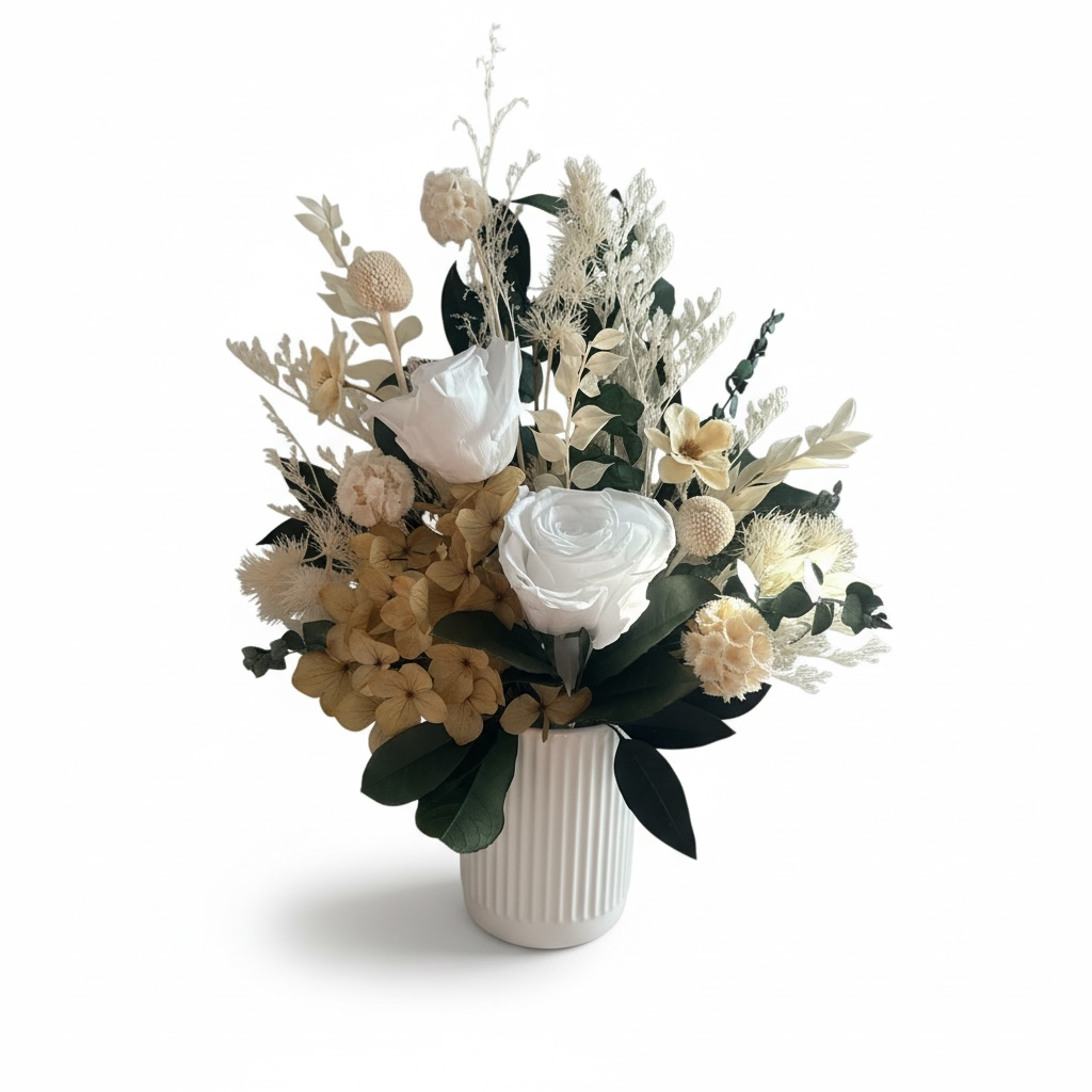 Little Clara – Ivory Rose & White Neutral Floral Arrangement