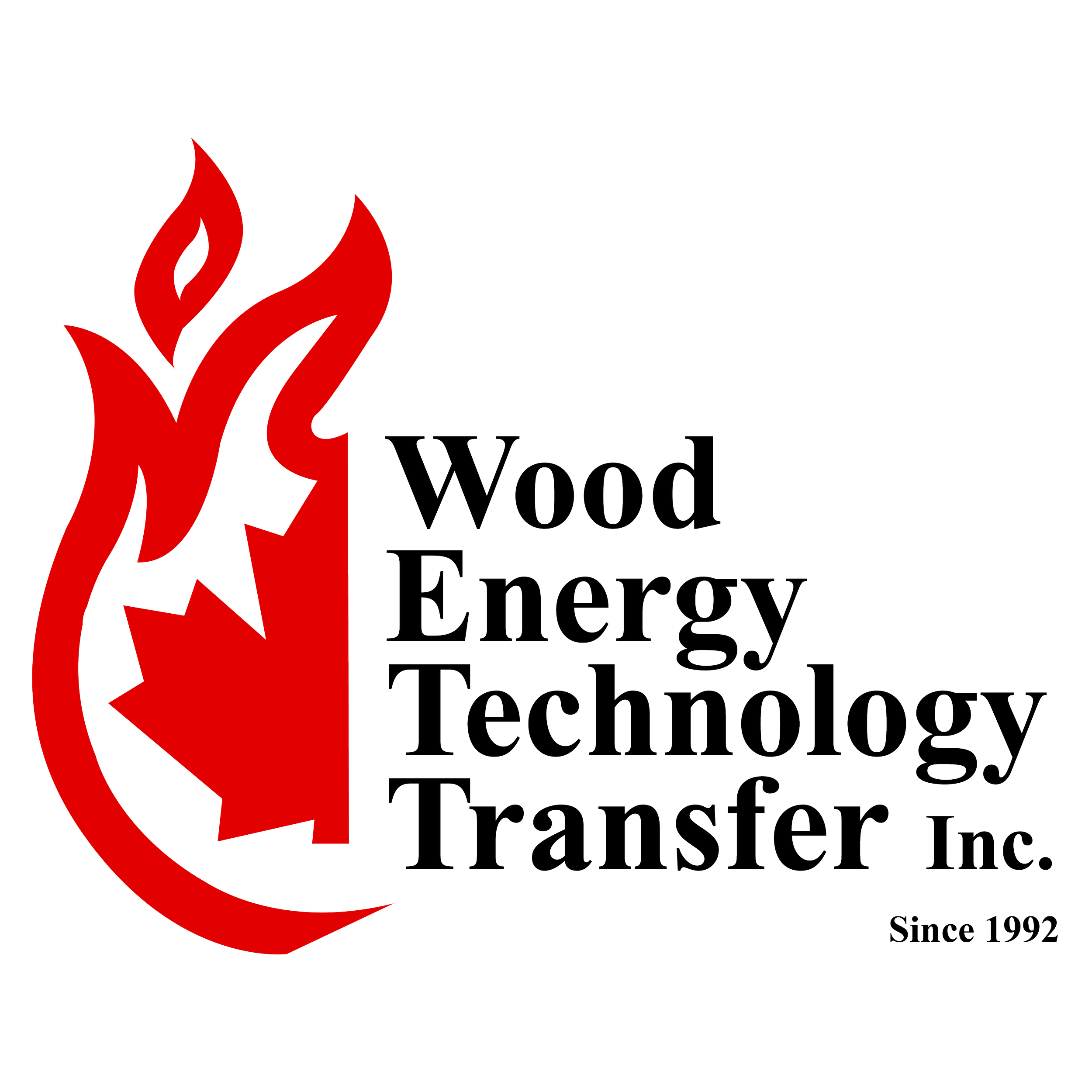 A logo with a red flame design and black text that reads "Wood Energy" and "Since 1992".