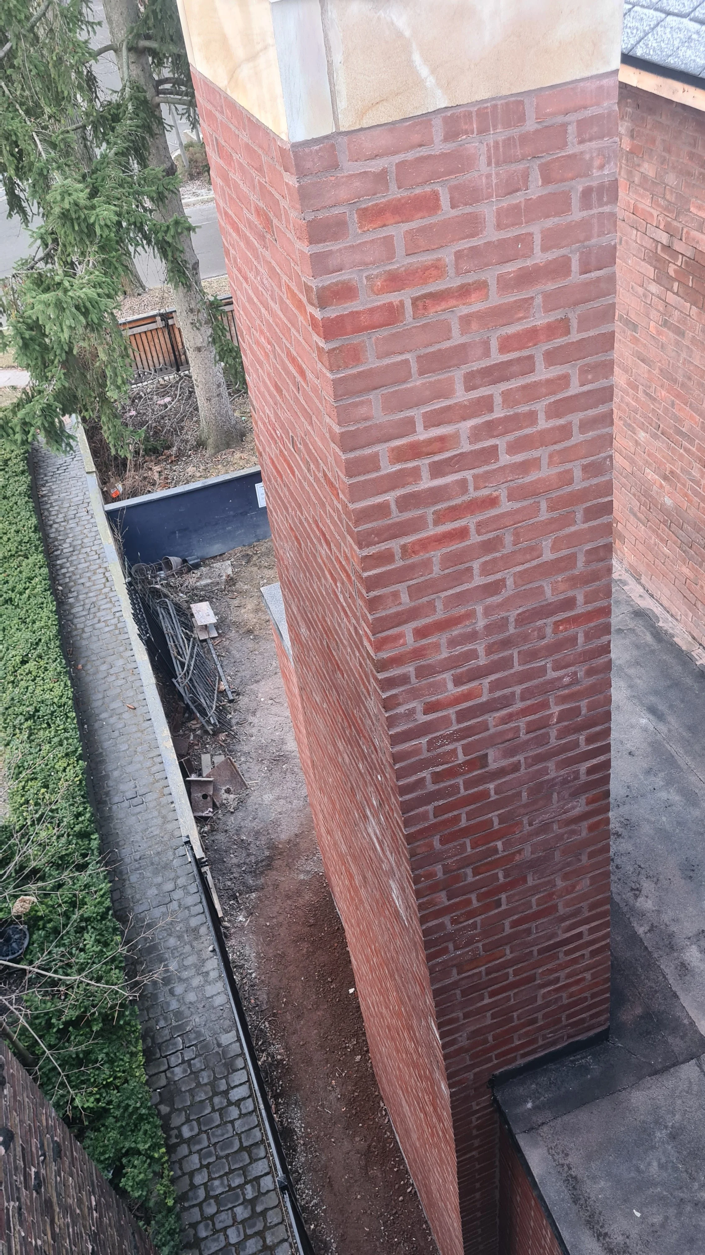 A chimney with tapered shoulders. 