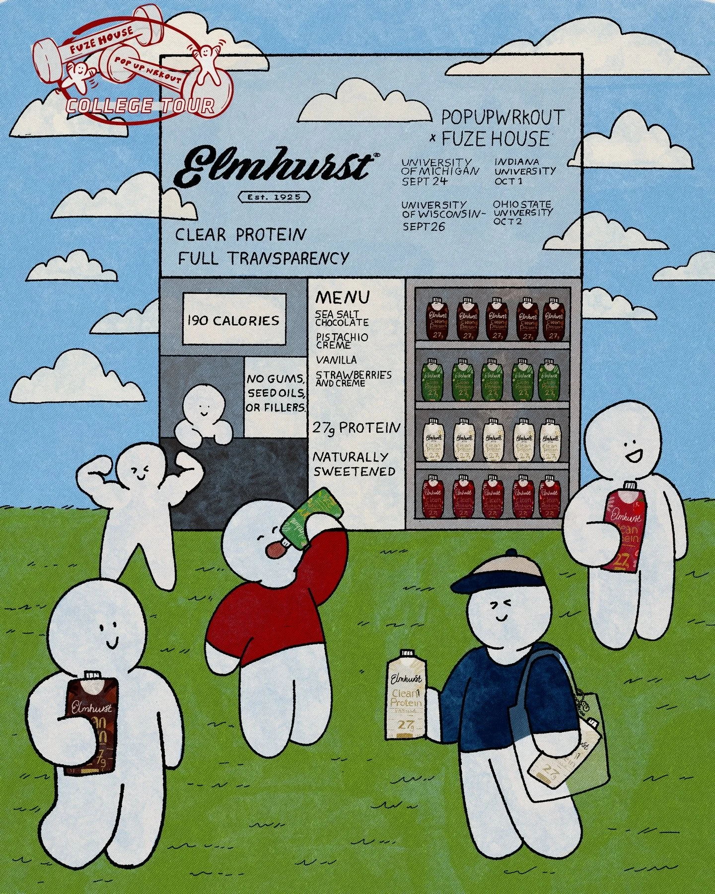 Try @elmhurst1925 newest protein shake at their concession at the @fuzehouse x @popupwrkout College Tour<3

The concession stand features a pre kitted bag with 2 flavors of their new Clean Protein shakes, bag charms, and an exclusive offer for fut