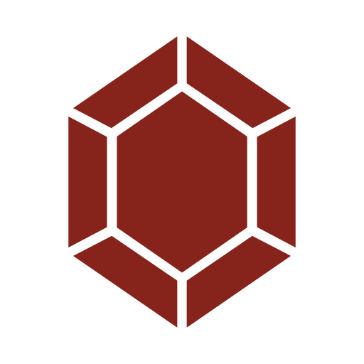 A 3D geometric gem with layered, diamond-shaped sides in shades of red and brown.