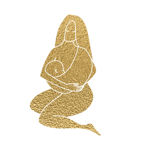 Golden mother holding a child.