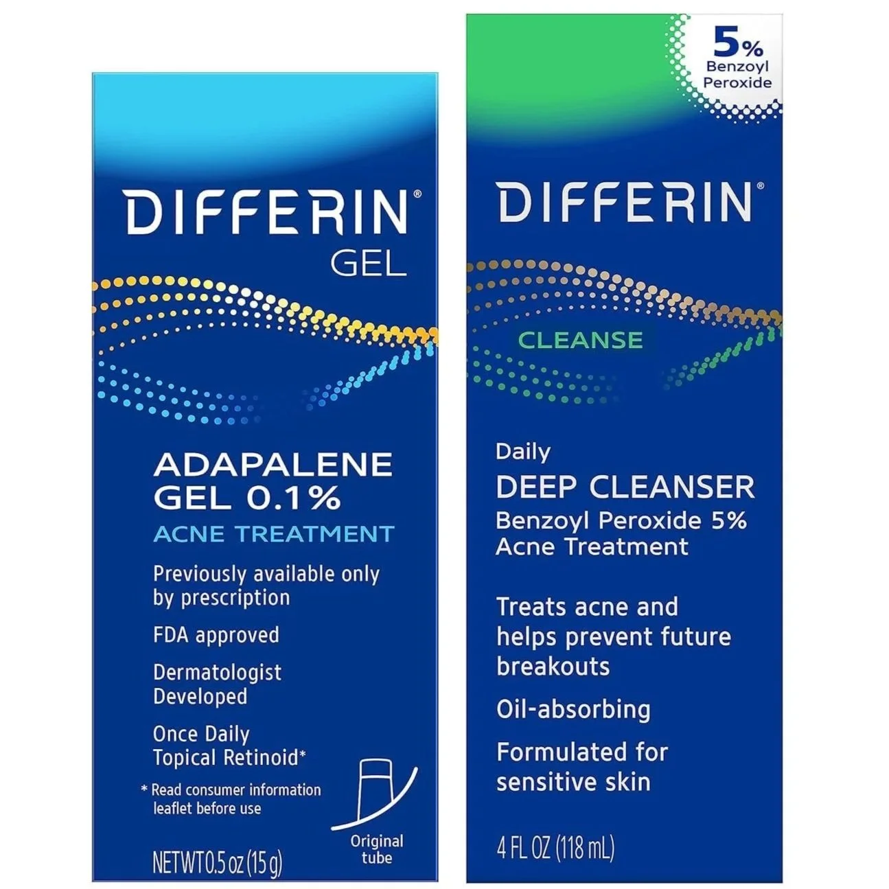 Differin Acne Kit, Adapalene Gel 0.1% + Benzoyl Peroxide Wash