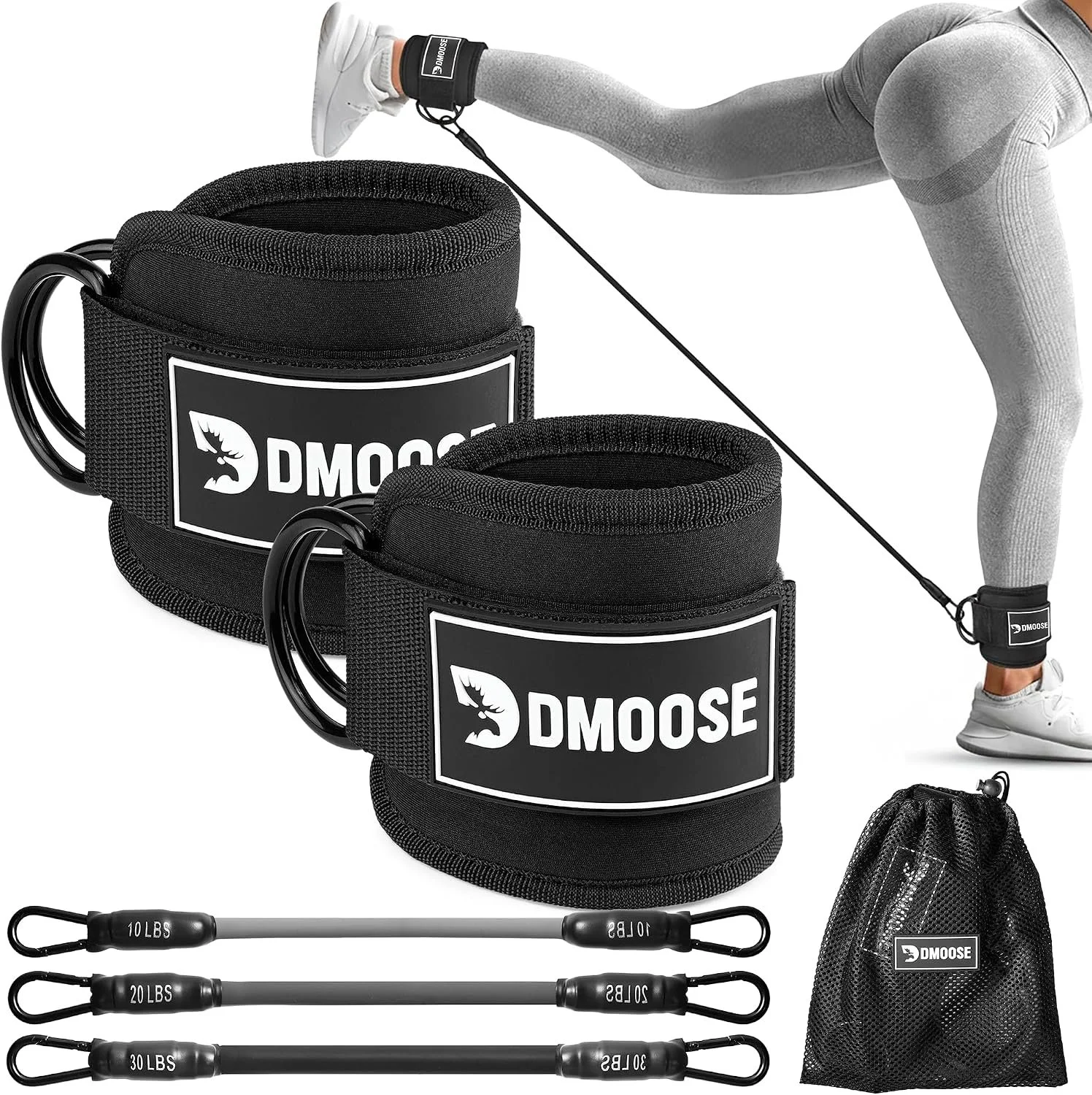 DMoose Ankle Strap for Cable Machine or with self bands 