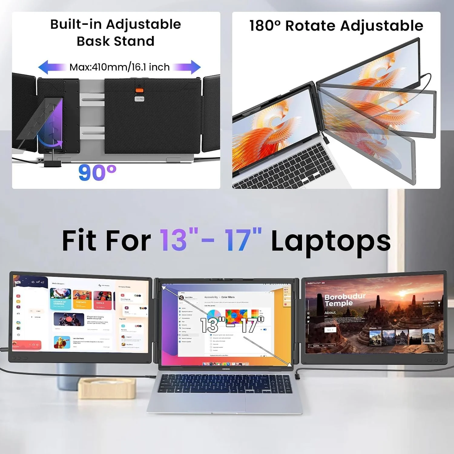 Laptop Screen Extender, 14" FHD 1080P Triple Portable Monitor 