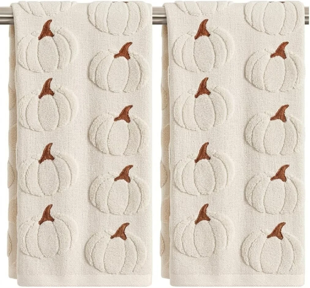 
2 Pcs Jacquard Fall Pumpkin Hand Towels