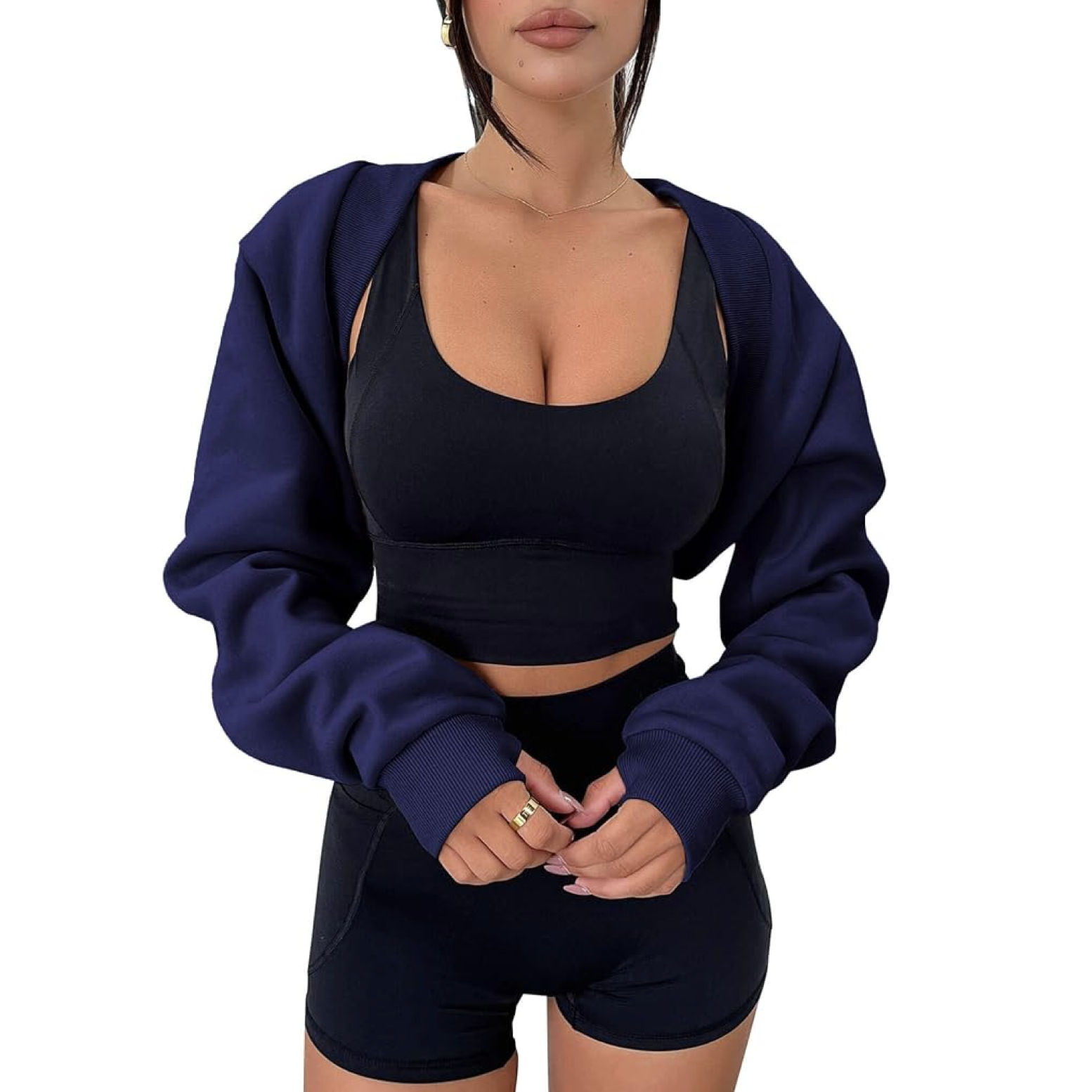 Bolero Shrug Long Sleeve Cropped Sweatshirt with Thumb Hole 