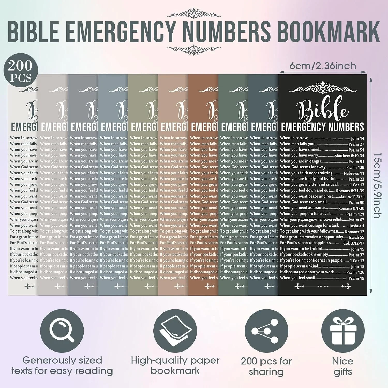 200 Set Christian Emergency Numbers Bookmarks, Scripture Verses for Guidance