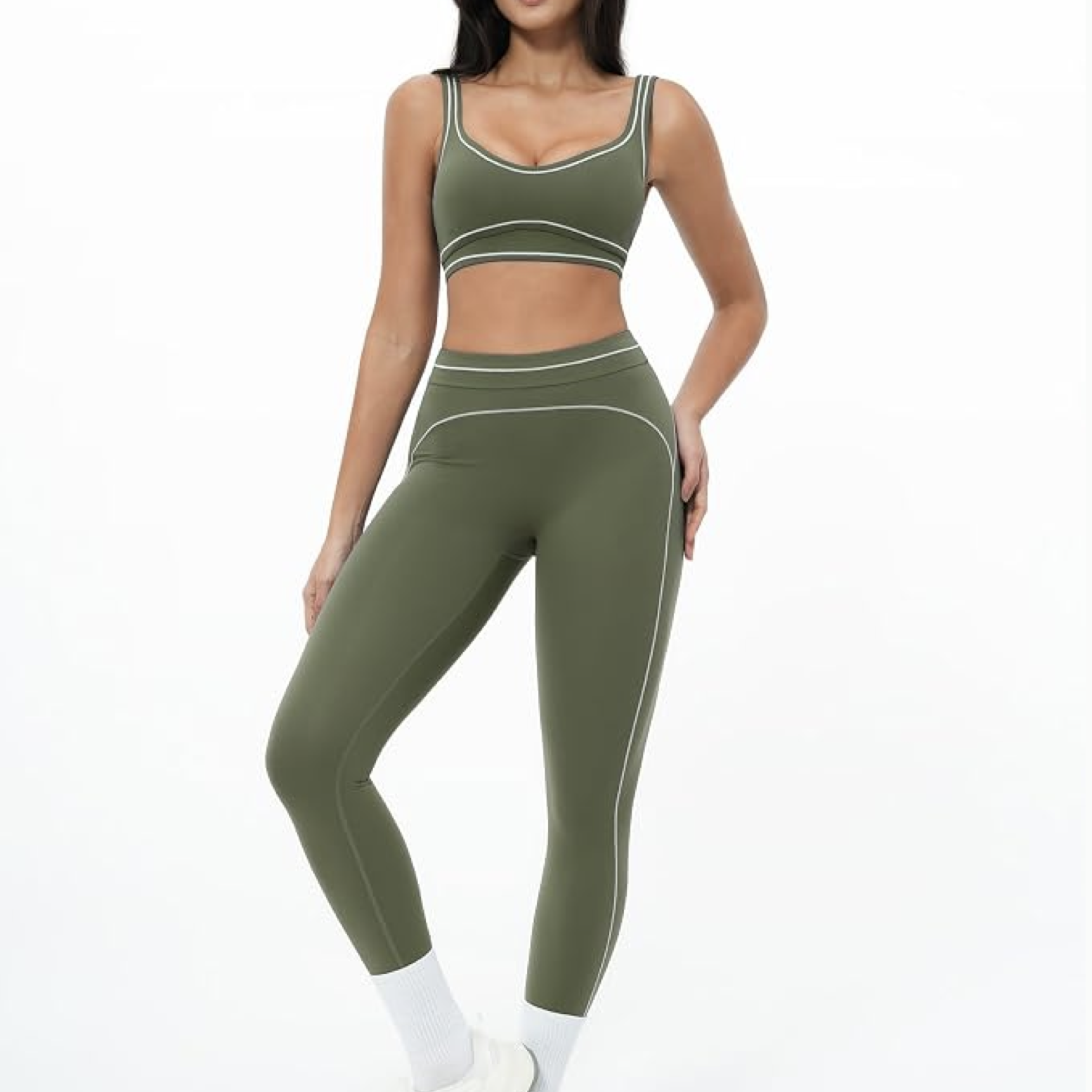 2 Piece Yoga Pilates Workout Outfit Color Block Sports Bra High Waist Active Leggings 