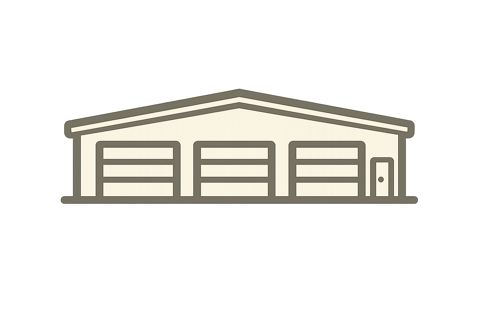 Icon of a self-storage unit with three garage doors and a side door, set on a transparent background.